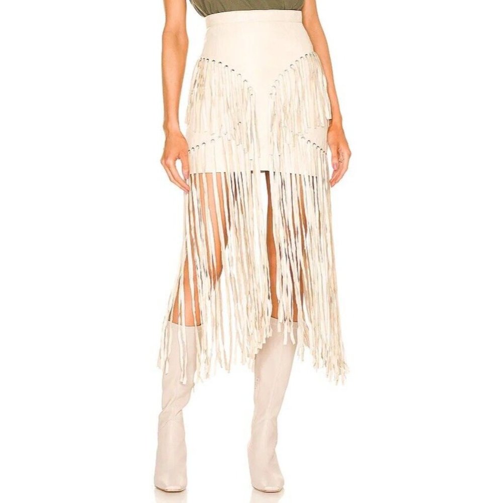 Western Cream Fringe Skirt